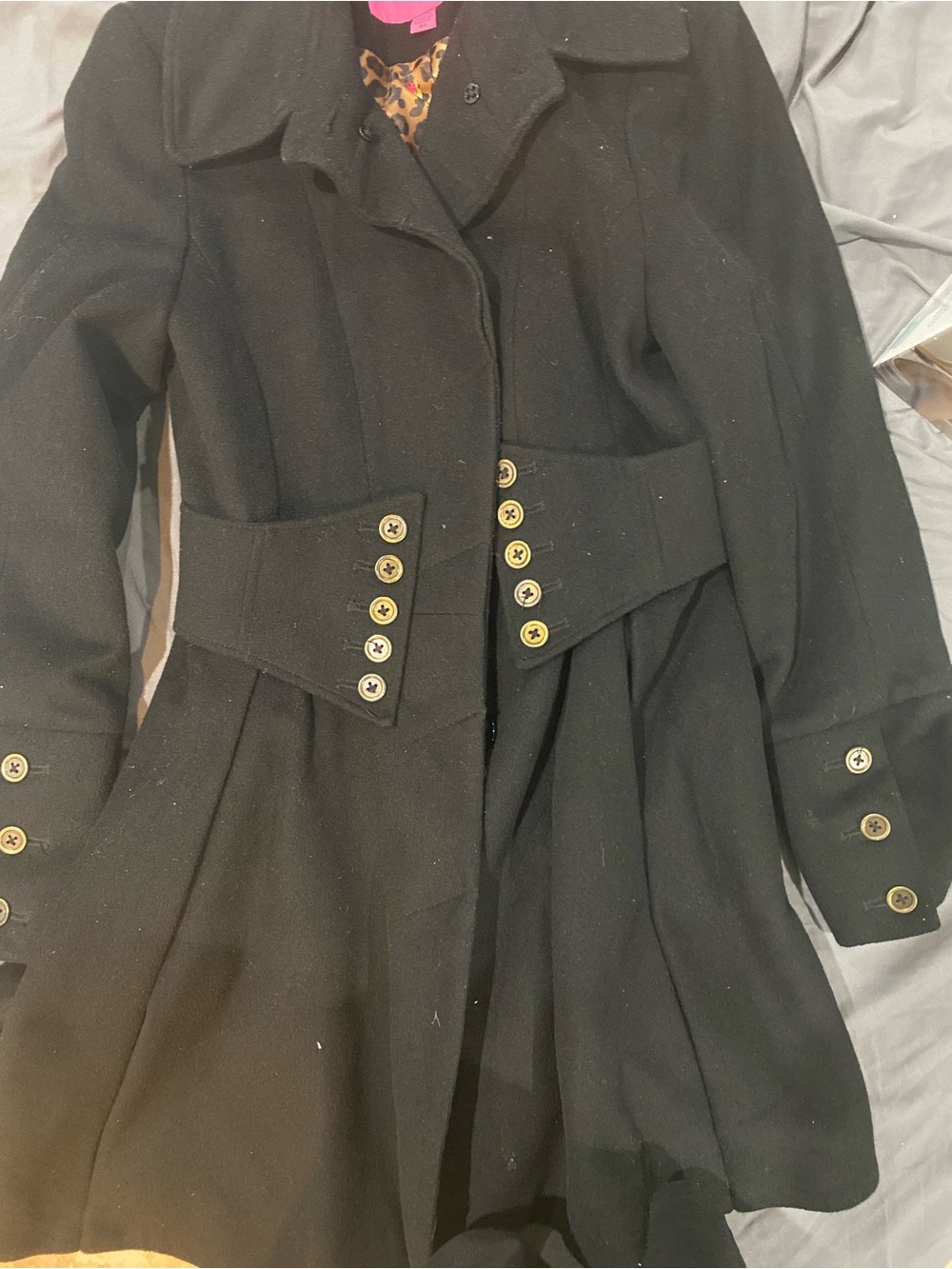Betsey Johnson Black Wool Coat with Gold Buttons